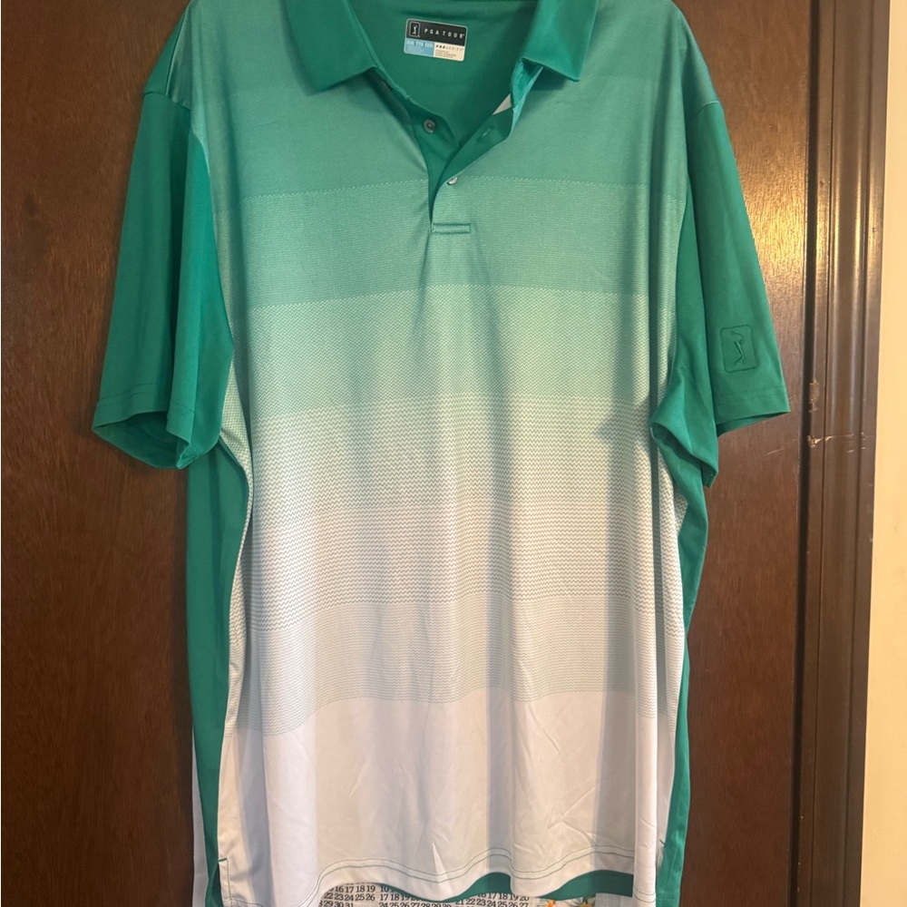 PGA Tour Teal and White Golf Polo Shirt